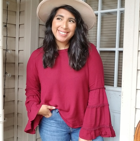 ALL TOO WELL POM POM BELL SLEEVE TOP - Picture 2 of 16